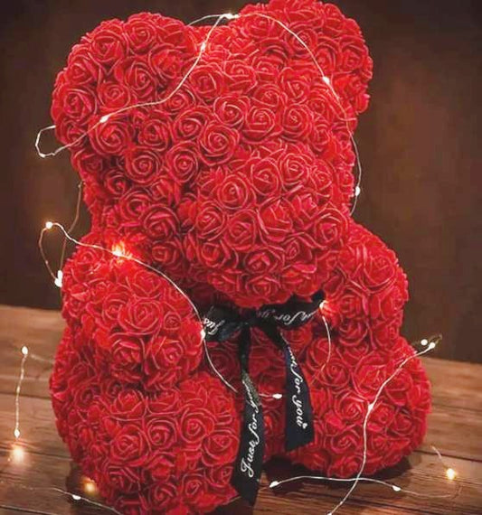 Big Red Bear With Foam Forever Roses with Led Battery Lights