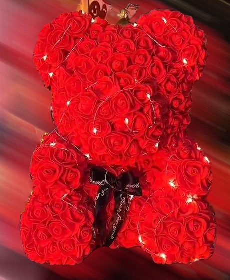 Big Red Bear With Foam Forever Roses with Led Battery Lights