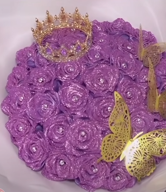 Purple bouquet with forever roses with glitter diamonds butterfly and crown 👑💖