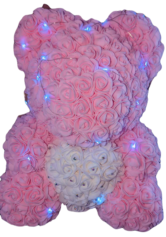 Big Heart Bear With Foam Forever Roses with Led Battery Lights