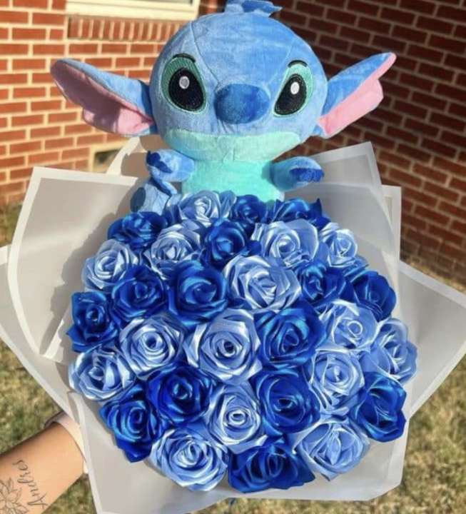 Blue Stitch Bouquet with Forever Silk Roses