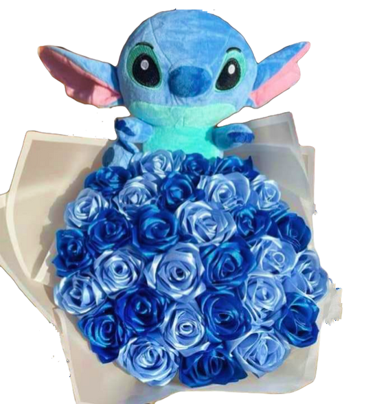 Blue Stitch Bouquet with Forever Silk Roses