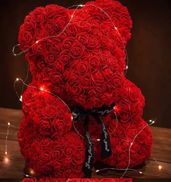 Big Heart Bear With Foam Forever Roses with Led Battery Lights